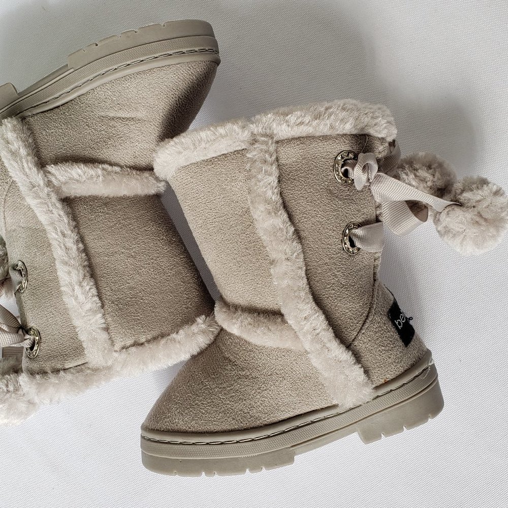 BEBE Fur Trim Boots in Dove Gray w/ Pompoms Size 7 Toddler New NWT